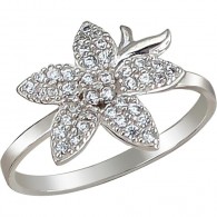 Сногсшибательное кольцо "Цветок" с россыпью фианитов из серебра 925 пробы фото