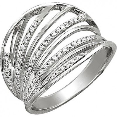 Богатейшее кольцо с дорожками фианитов из серебра 925 пробы фото