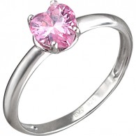 Живописное кольцо с розовым фианитом в форме сердца из серебра 925 пробы фото