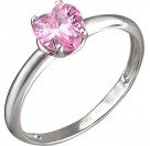 Живописное кольцо с розовым фианитом в форме сердца из серебра 925 пробы