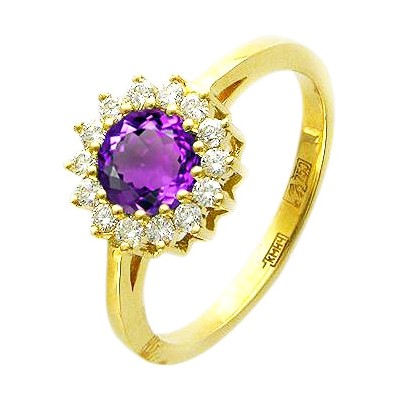 Блистательное кольцо из коллекции "GARDEN" с аметистом и бриллиантами из желтого золота 750 пробы фото