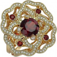 Поразительное кольцо-цветок из коллекции "Garden" с гранатами и бриллиантами из желтого золота 750 пробы фото