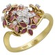 Бесподобное кольцо "Цветы" из коллекции "BOUQUET" с бриллиантами и ювелирной эмалью из комбинированного золота 750 пробы