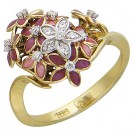 Бесподобное кольцо "Цветы" из коллекции "BOUQUET" с бриллиантами и ювелирной эмалью из комбинированного золота 750 пробы