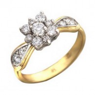 Желанное кольцо "Цветок"из коллекции "Лезгинка" с фианитами из комбинированного золота 585 пробы фото