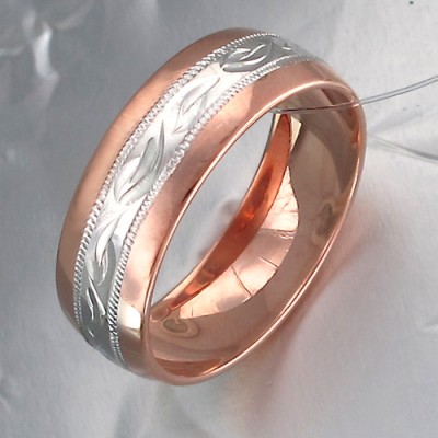 Интересное обручальное кольцо из серебра 925 пробы с золотым покрытием, шинка 7 мм фото