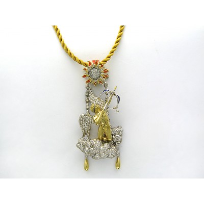 Виртуозная подвеска из коллекции "UNIQUE PIECE" с бриллиантами и ювелирной эмалью из комбинированного золота 750 пробы фото