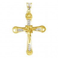Благовидный нательный крест с распятием с бриллиантами из желтого золота 585 пробы фото