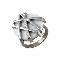 Экстраординарное кольцо с дорожкой цирконов и пластиком, бижутерия фото