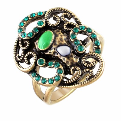 Фантасмагоричное кольцо с ювелирной эмалью и цветными кристаллами, бижутерия фото
