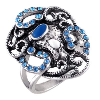 Фантастическое кольцо с ювелирной эмалью и цветными кристаллами, бижутерия фото