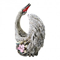 Искусное кольцо "Лебедь" с бриллиантами, турмалином и ювелирной эмалью из белого золота 750 пробы фото