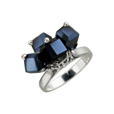 Завидное кольцо с подвесками-кубиками из коллекции "Хрусталь silver" из серебра 925 пробы фото