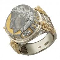 Властное кольцо-печатка из коллекции "FAMOUS" из комбинированного золота 585 пробы фото