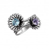 Уникальное кольцо-цветы с топазом и аметистом из серебра 925 пробы фото
