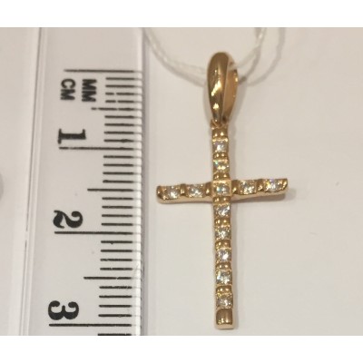  Впечатляющий крест с фианитами из красного золота 585 пробы  фото