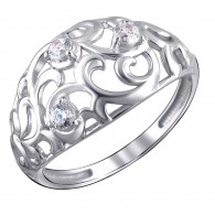 Ажурное кольцо с фианитами из серебра 925 пробы цвет металла белый фото