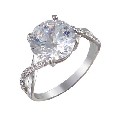 Ослепительное кольцо с фианитами из серебра 925 пробы цвет металла белый 3.54 гр. фото