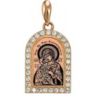 Владимирская Богородица. Нательный образок с фианитами из Золота 585 пробы