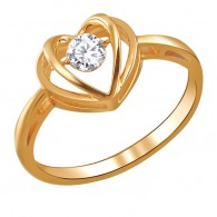Головокружительное кольцо с сердечком с фианитом из красного золота 585 пробы фото