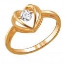 Головокружительное кольцо с сердечком с фианитом из красного золота 585 пробы