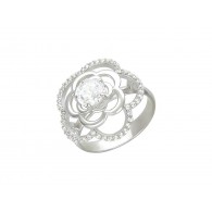 Распрекрасное кольцо в виде цветка с фианитами из серебра 925 пробы фото