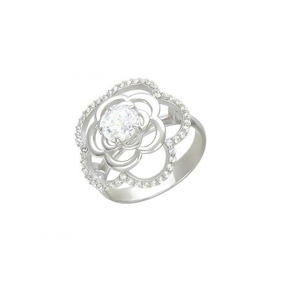Распрекрасное кольцо в виде цветка с фианитами из серебра 925 пробы фото