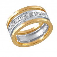 Обручальное кольцо с дорожкой фианитов из красного и белого золота 585 пробы, ширина 8,6 мм фото