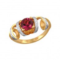 Сенсационное кольцо из коллекции "GARDEN" с бриллиантами и родолитом из желтого золота 750 пробы фото