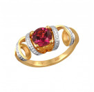 Сенсационное кольцо из коллекции "GARDEN" с бриллиантами и родолитом из желтого золота 750 пробы