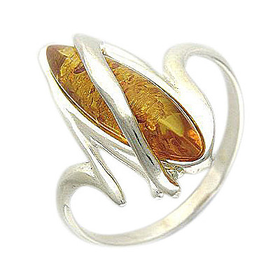 Переливающееся кольцо с янтарем из серебра 925 пробы с родированием фото