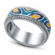 Кольцо с ювелирной эмалью и цирконами из серебра 925 пробы цвет металла белый 5.55 гр.
