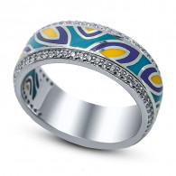 Кольцо с ювелирной эмалью и цирконами из серебра 925 пробы цвет металла белый 5.55 гр. фото