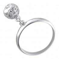 Модное кольцо с подвеской шар из серебра 925 пробы фото