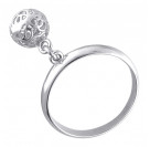 Модное кольцо с подвеской шар из серебра 925 пробы