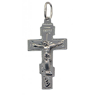 Русский восьмиконечный крест с распятием из серебра 925 пробы фото