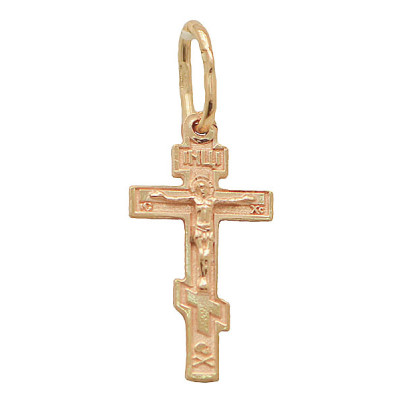Нательный восьмиконечный крест с распятием из золота 585 пробы фото