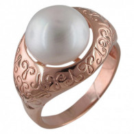 Прелестное кольцо с жемчугом из серебра 925 пробы с красной позолотой фото