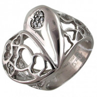 Кружевное кольцо с сердечками с цирконами, бижутерия фото