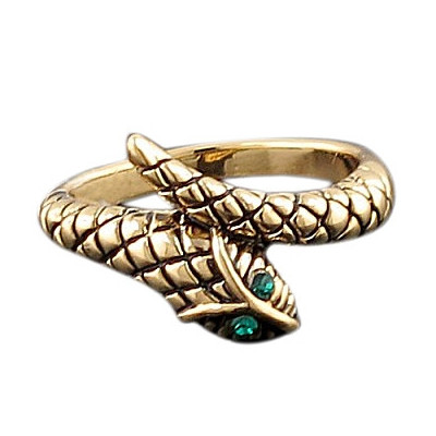 Символичное кольцо в виде змеи с ювелирной эмалью и кристаллами, бижутерия фото