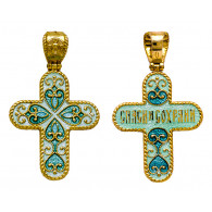 Художественный православный крест "Спаси и сохрани"  из серебра 960 пробы с ювелирной эмалью фото