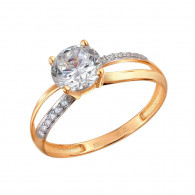 Царское кольцо с цирконами из красного золота 585 пробы фото