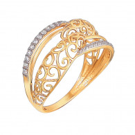 Кружевное кольцо с цирконами из красного золота 585 пробы с родированием фото
