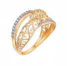 Кружевное кольцо с цирконами из красного золота 585 пробы с родированием
