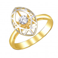 Фантастичное кольцо с цирконом из желтого золота 585 пробы фото