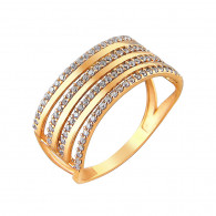 Роскошное кольцо с цирконами из серебра 925 пробы с золочением фото