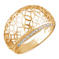 Распрекрасное кольцо с цирконами из серебра 925 пробы с золочением фото