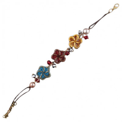 Женственный браслет "Цветы" с цветным ювелирным стеклом и пластиком, бижутерия фото