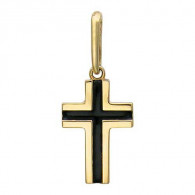 Крест с черной ювелирной эмалью из желтого золота 585 пробы фото