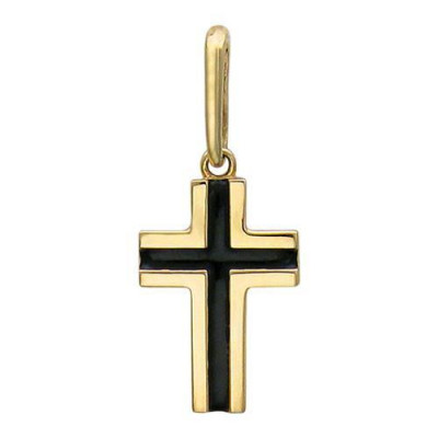 Крест с черной ювелирной эмалью из желтого золота 585 пробы фото